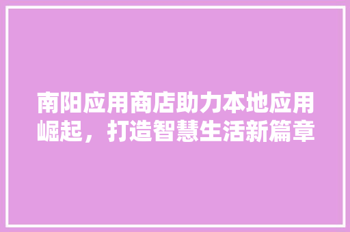南阳应用商店助力本地应用崛起，打造智慧生活新篇章