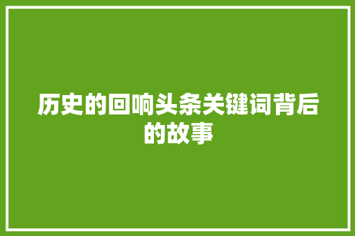 历史的回响头条关键词背后的故事