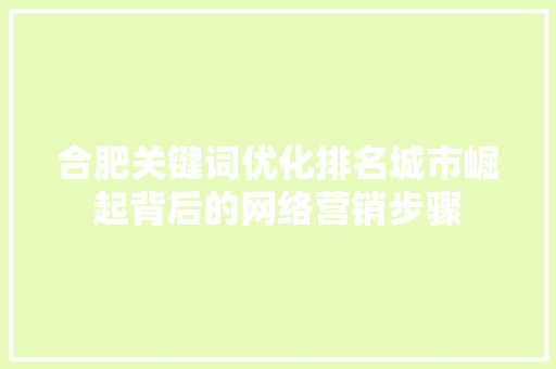 合肥关键词优化排名城市崛起背后的网络营销步骤