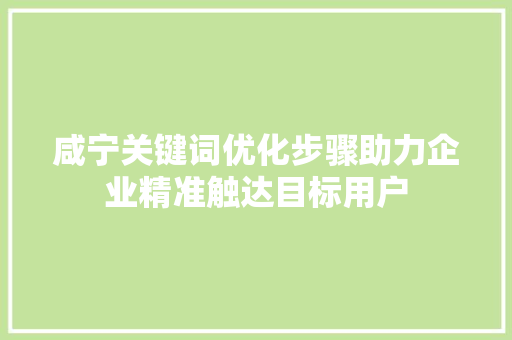 咸宁关键词优化步骤助力企业精准触达目标用户
