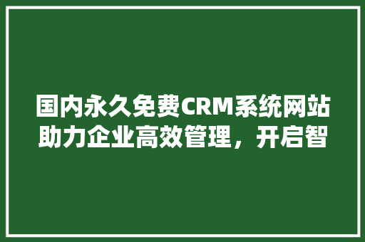 国内永久免费CRM系统网站助力企业高效管理，开启智能营销新篇章