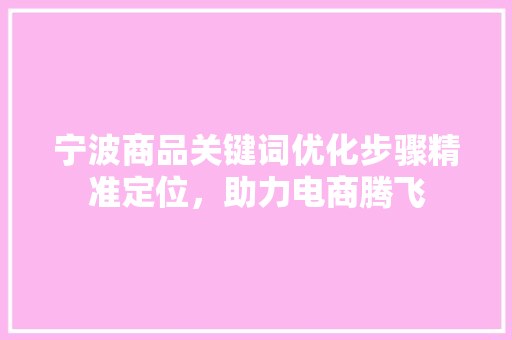 宁波商品关键词优化步骤精准定位，助力电商腾飞