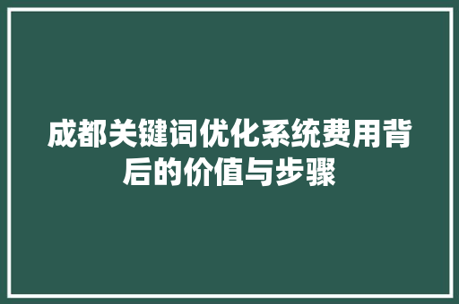 成都关键词优化系统费用背后的价值与步骤