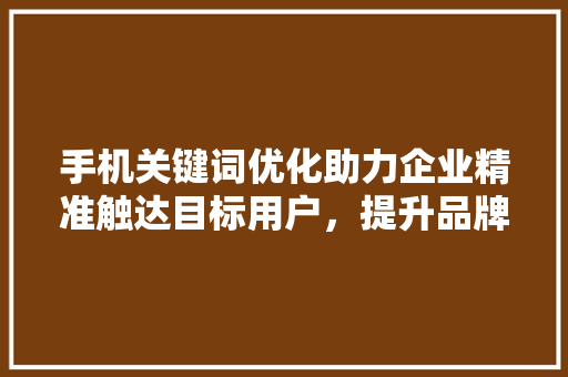 手机关键词优化助力企业精准触达目标用户，提升品牌竞争力