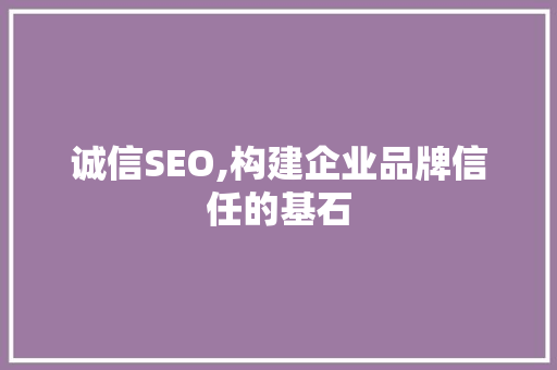 诚信SEO,构建企业品牌信任的基石