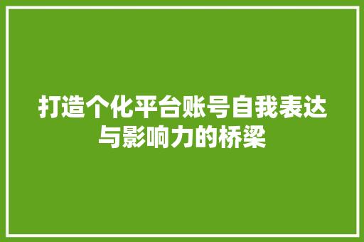 打造个化平台账号自我表达与影响力的桥梁