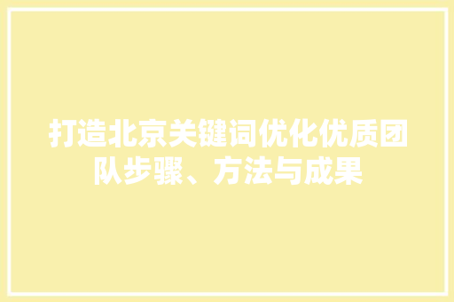 打造北京关键词优化优质团队步骤、方法与成果