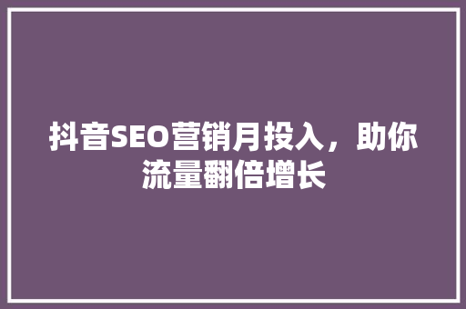 抖音SEO营销月投入，助你流量翻倍增长