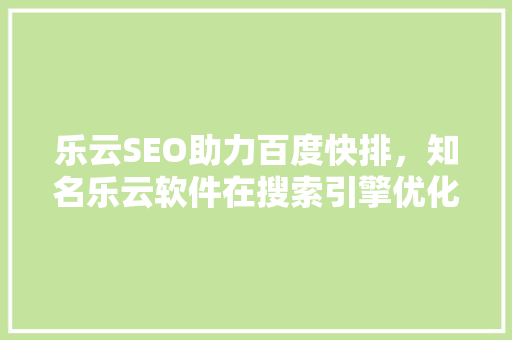 乐云SEO助力百度快排，知名乐云软件在搜索引擎优化领域的卓越表现