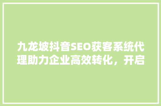 九龙坡抖音SEO获客系统代理助力企业高效转化，开启流量蓝海之旅
