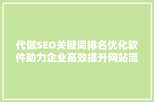 代做SEO关键词排名优化软件助力企业高效提升网站流量