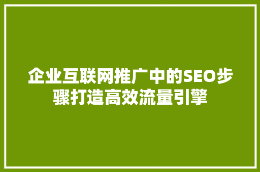 企业互联网推广中的SEO步骤打造高效流量引擎