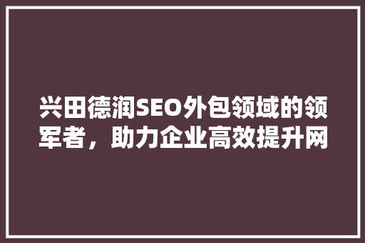 兴田德润SEO外包领域的领军者，助力企业高效提升网站排名