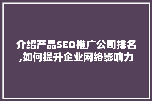 介绍产品SEO推广公司排名,如何提升企业网络影响力