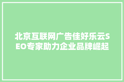 北京互联网广告佳好乐云SEO专家助力企业品牌崛起之路