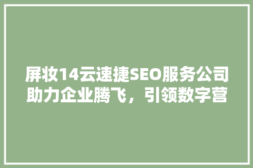 屏妆14云速捷SEO服务公司助力企业腾飞，引领数字营销新时代