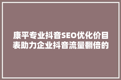 康平专业抖音SEO优化价目表助力企业抖音流量翻倍的秘密武器