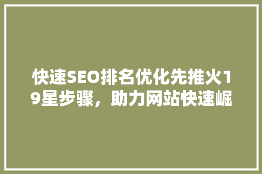 快速SEO排名优化先推火19星步骤，助力网站快速崛起