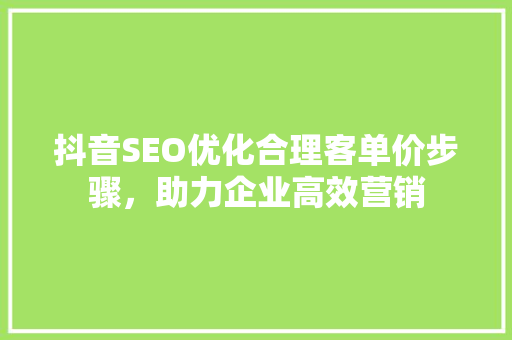 抖音SEO优化合理客单价步骤，助力企业高效营销