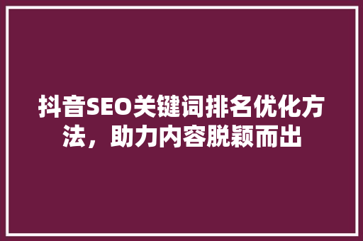 抖音SEO关键词排名优化方法，助力内容脱颖而出