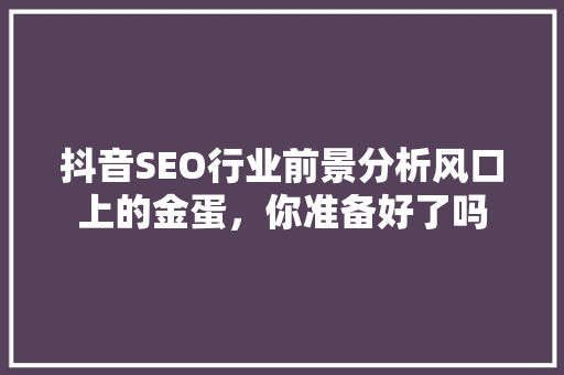 抖音SEO行业前景分析风口上的金蛋，你准备好了吗