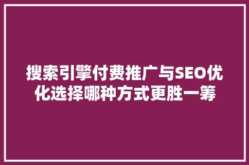搜索引擎付费推广与SEO优化选择哪种方式更胜一筹