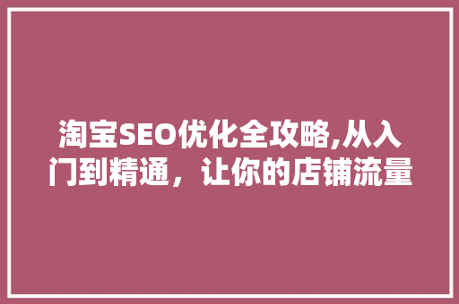 淘宝SEO优化全攻略,从入门到精通，让你的店铺流量翻倍！