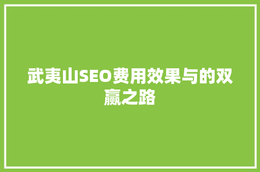 武夷山SEO费用效果与的双赢之路