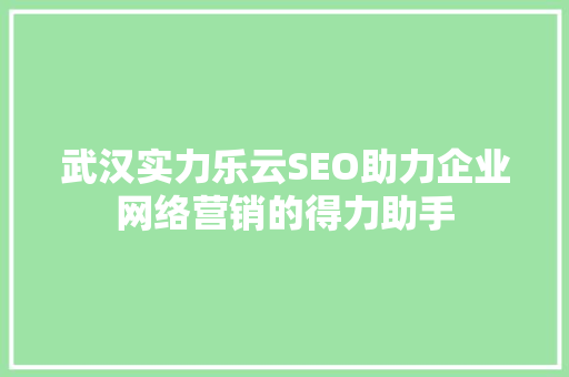 武汉实力乐云SEO助力企业网络营销的得力助手