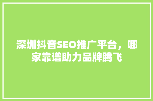 深圳抖音SEO推广平台，哪家靠谱助力品牌腾飞