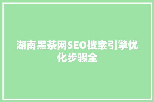 湖南黑茶网SEO搜索引擎优化步骤全
