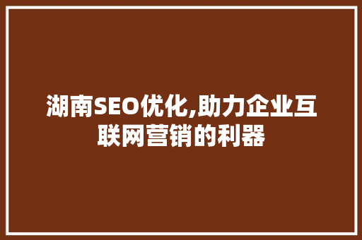 湖南SEO优化,助力企业互联网营销的利器