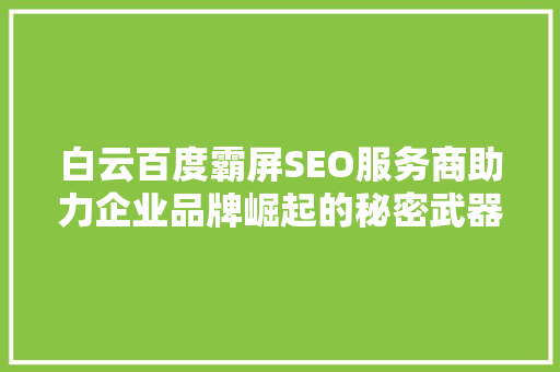 白云百度霸屏SEO服务商助力企业品牌崛起的秘密武器