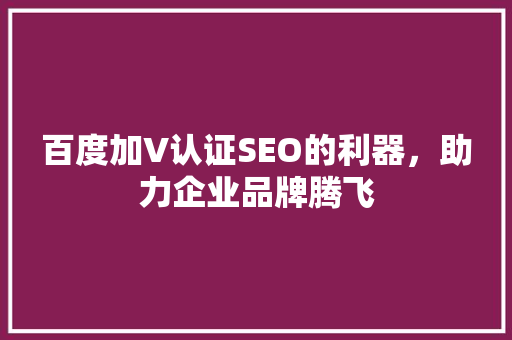 百度加V认证SEO的利器，助力企业品牌腾飞