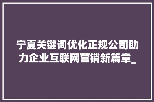宁夏关键词优化正规公司助力企业互联网营销新篇章_宁夏关键词优化正规公司