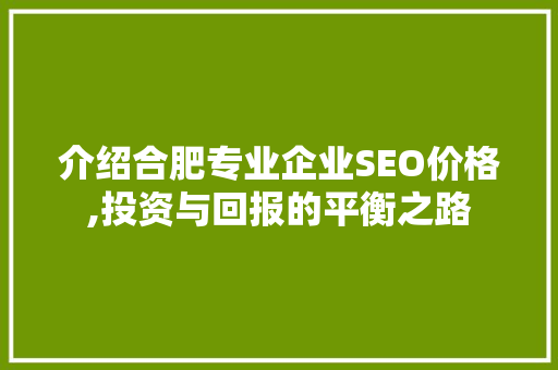 介绍合肥专业企业SEO价格,投资与回报的平衡之路  第1张