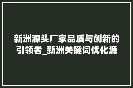 新洲源头厂家品质与创新的引领者_新洲关键词优化源头厂家