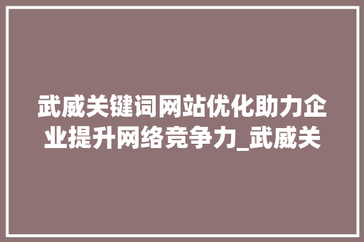 武威关键词网站优化助力企业提升网络竞争力_武威关键词网站优化
