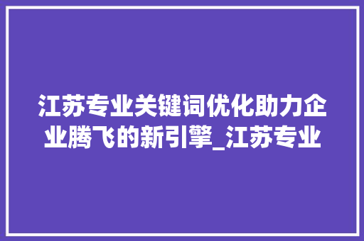 江苏专业关键词优化助力企业腾飞的新引擎_江苏专业关键词优化