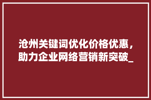 沧州关键词优化价格优惠，助力企业网络营销新突破_沧州关键词优化价格优惠