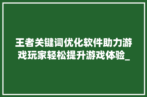 王者关键词优化软件助力游戏玩家轻松提升游戏体验_王者关键词优化软件下载