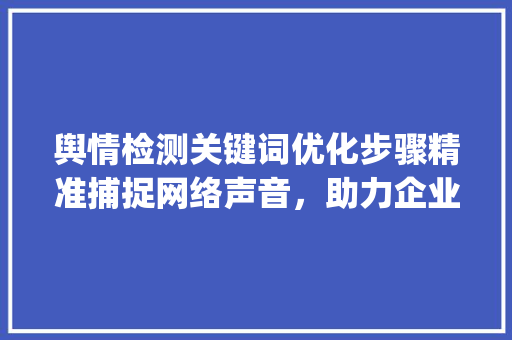 舆情检测关键词优化步骤精准捕捉网络声音，助力企业舆情管理_舆情检测关键词优化方法