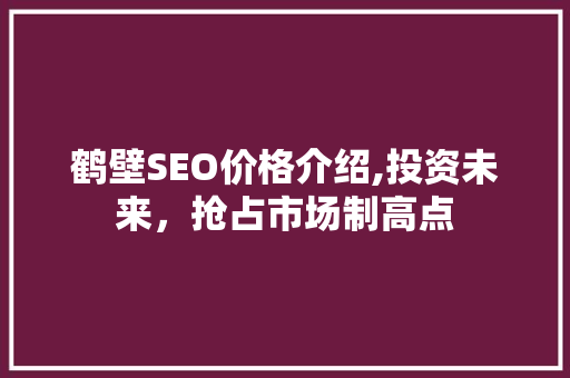 鹤壁SEO价格介绍,投资未来，抢占市场制高点