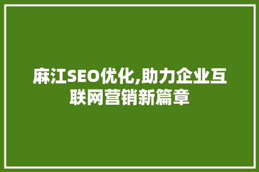 麻江SEO优化,助力企业互联网营销新篇章