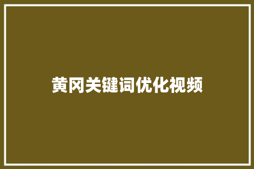 黄冈关键词优化视频