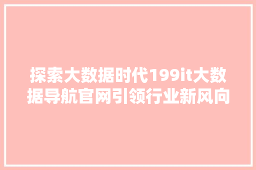 探索大数据时代199it大数据导航官网引领行业新风向