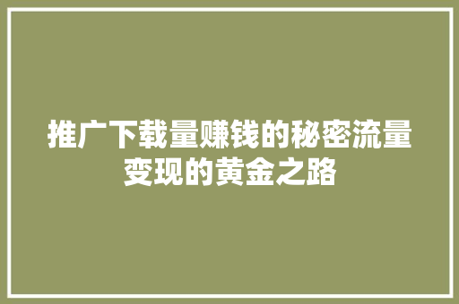 推广下载量赚钱的秘密流量变现的黄金之路