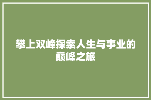 攀上双峰探索人生与事业的巅峰之旅