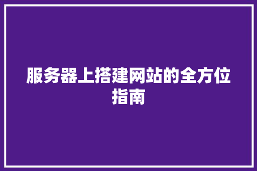 服务器上搭建网站的全方位指南