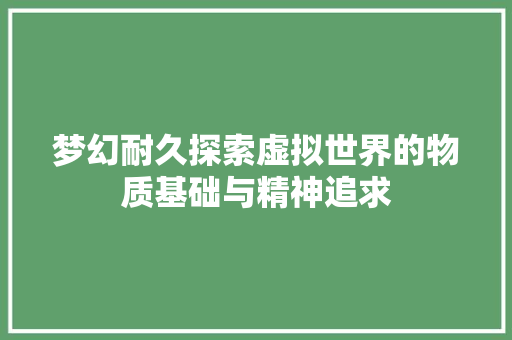 梦幻耐久探索虚拟世界的物质基础与精神追求